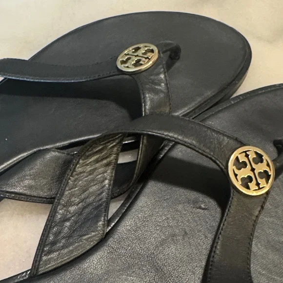 Tory Burch Black and Gold Sandals - Picture 13 of 16